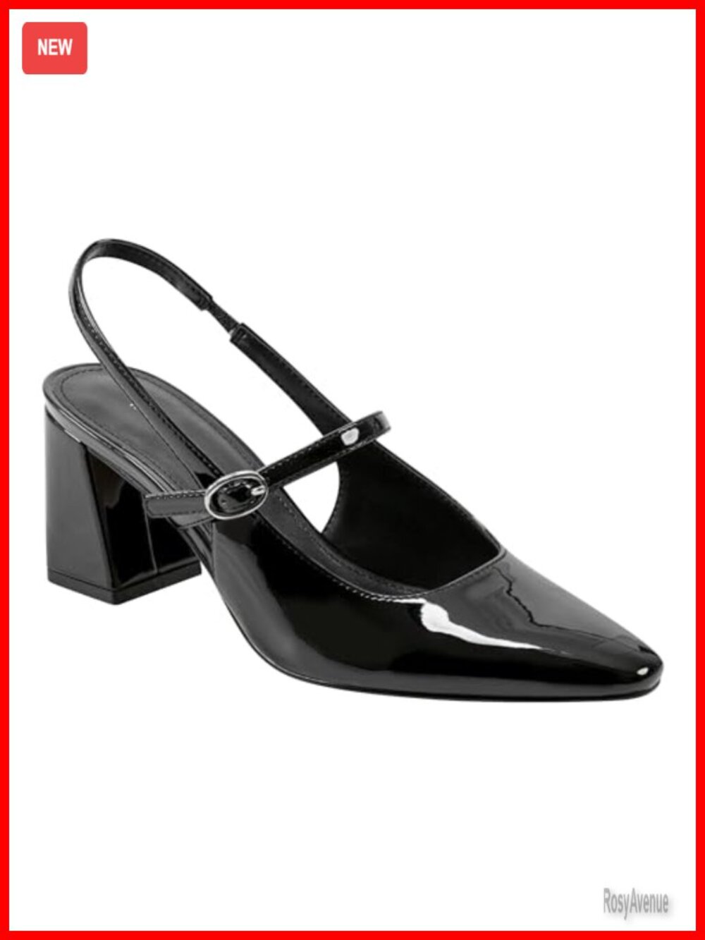 Faux Patent Leather Slingback Pumps with Block Heel and Ankle Strap